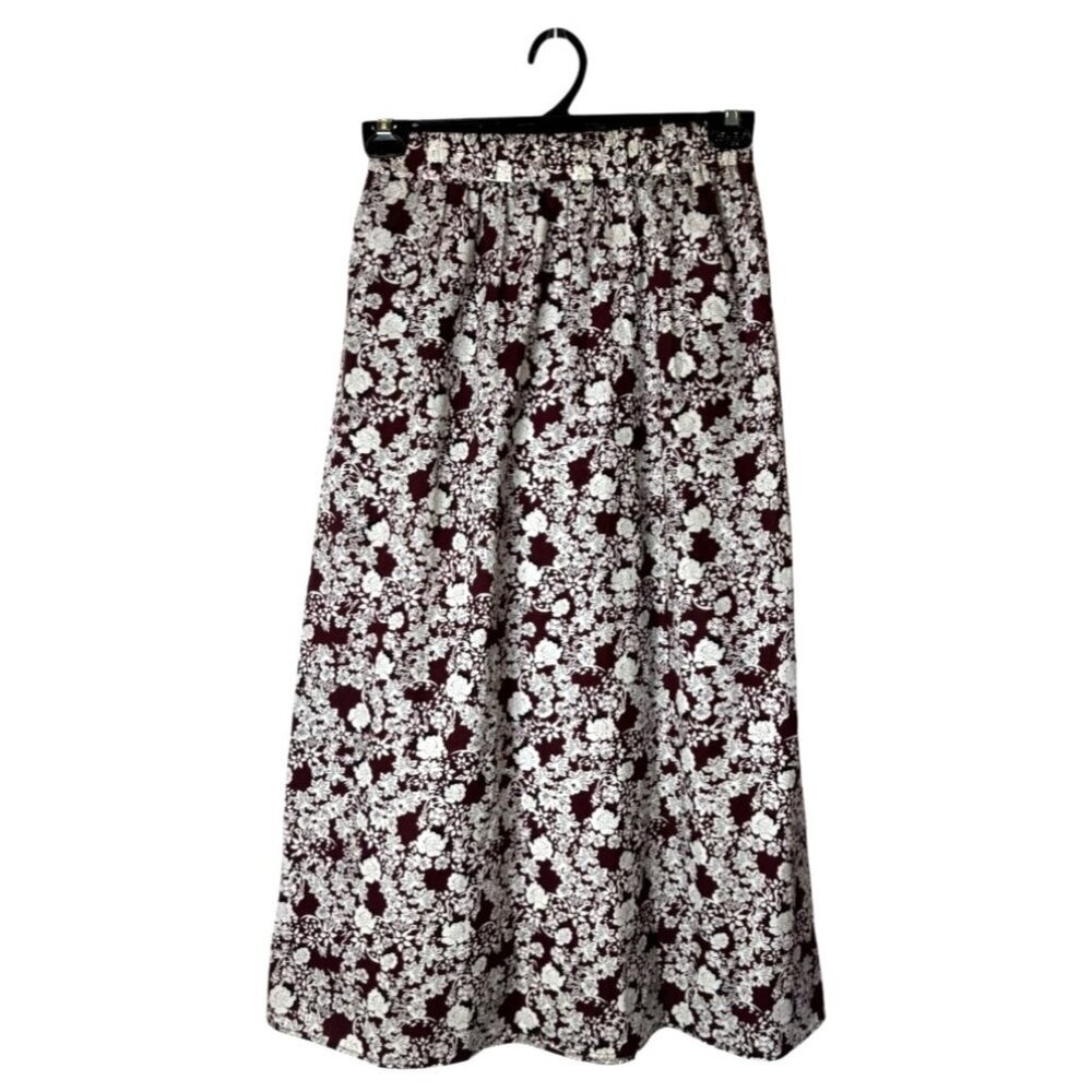Zara Skirt Women‎ XS Burgundy White Floral Midi Boho Cottagecore Whimsical